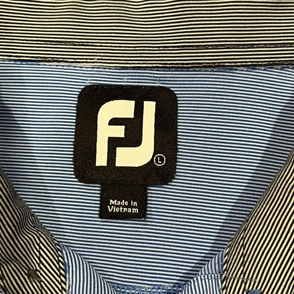 FootJoy FJ Men Blue Striped Performance Golf Club Logo Pullover Polo Shirt Large - Picture 6 of 9